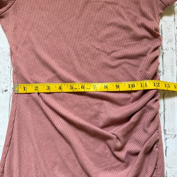 Altar'd State Ribbed Short-Sleeve Pink Midi Dress With Ruched Side Detail Size S - Picture 7 of 9